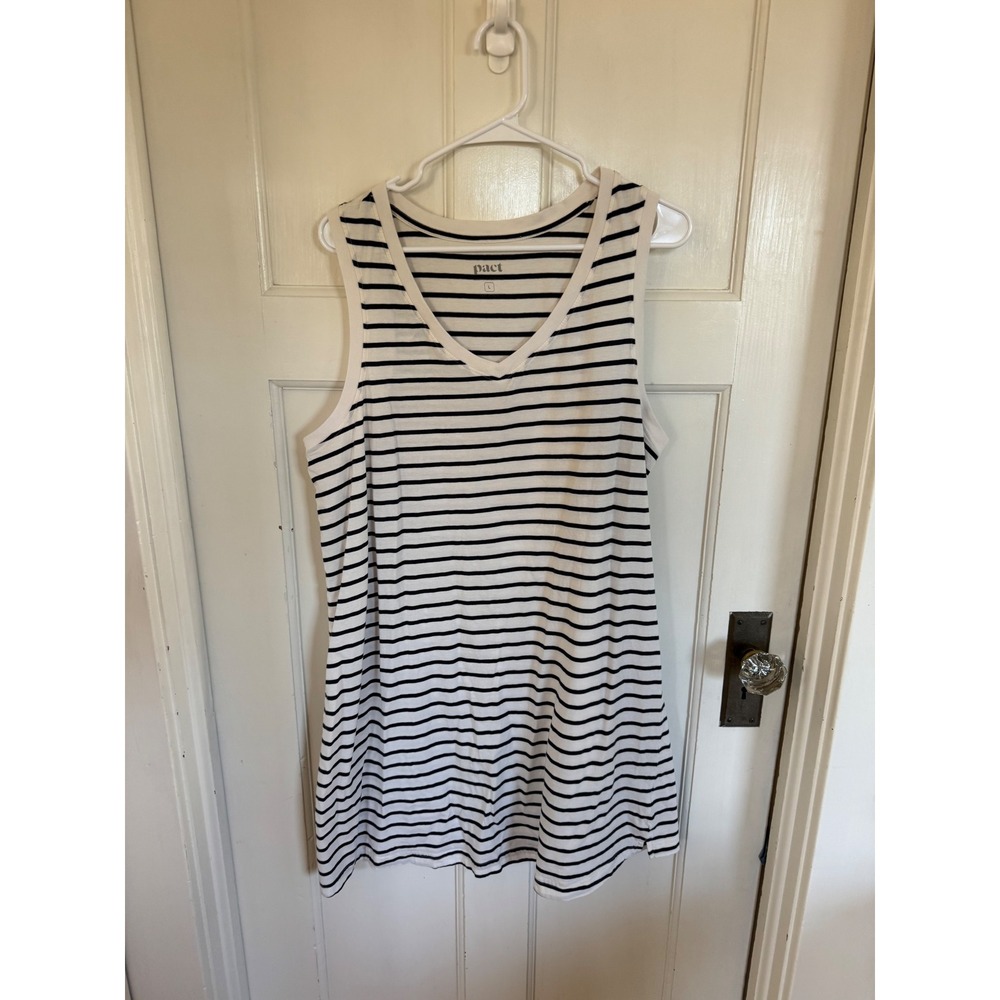 Pact navy & white striped organic cotton tank dress size large